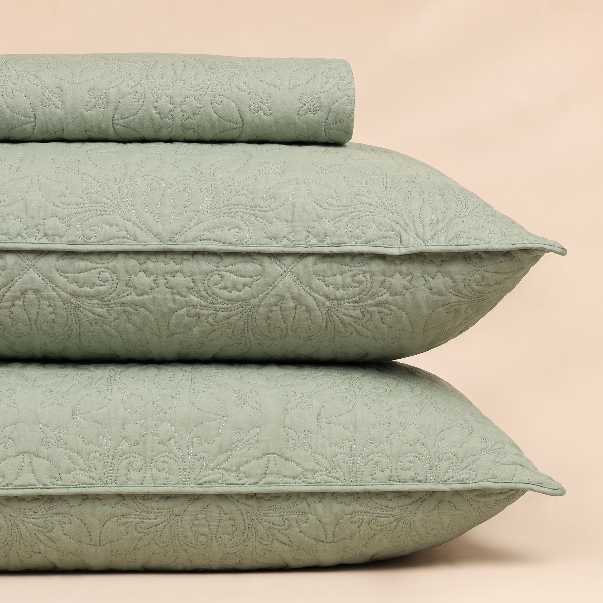 Muted Green 3 Pc Plain Bedspread Set by MeruHome – gallery view 2