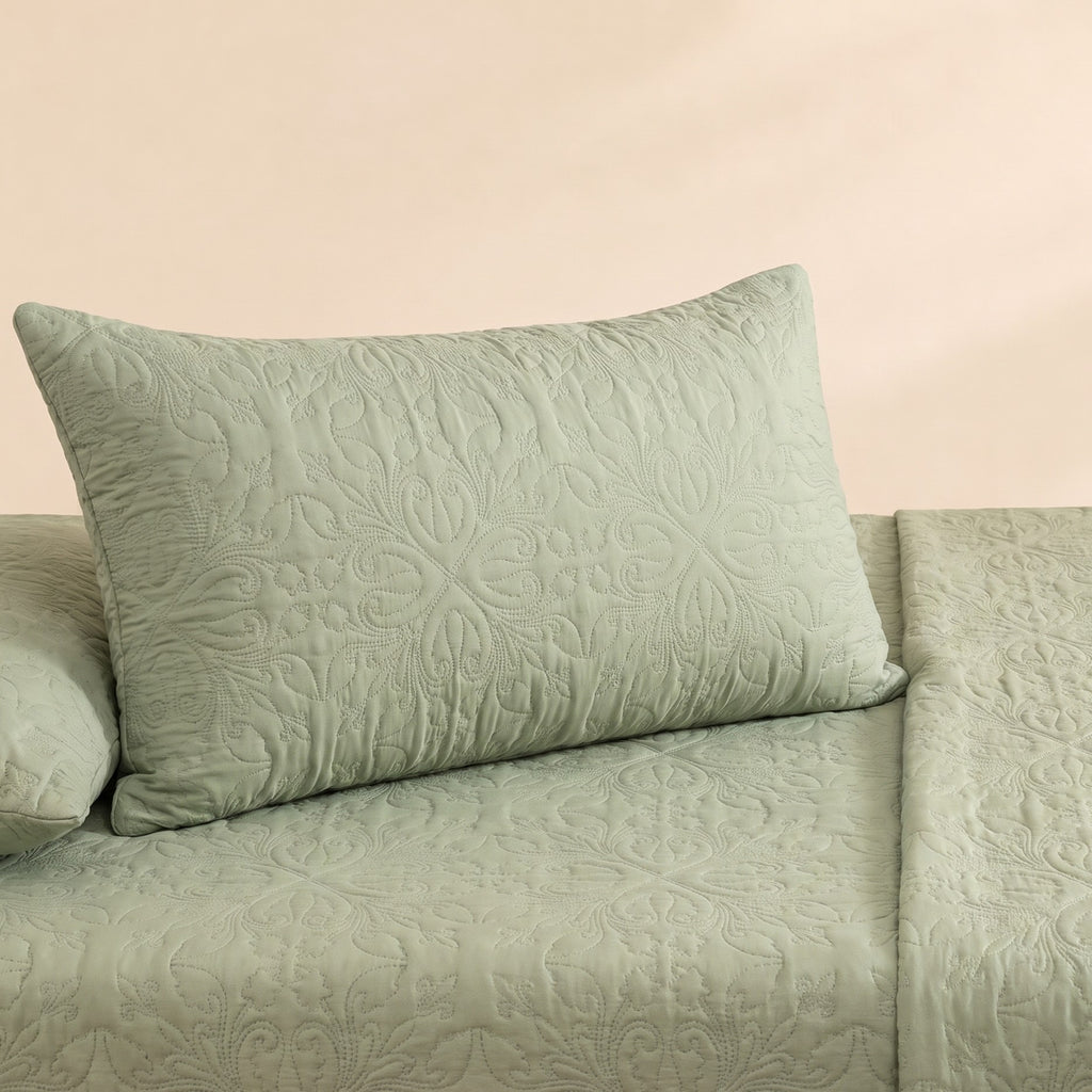 Muted Green 3 Pc Plain Bedspread Set by MeruHome – gallery view 3