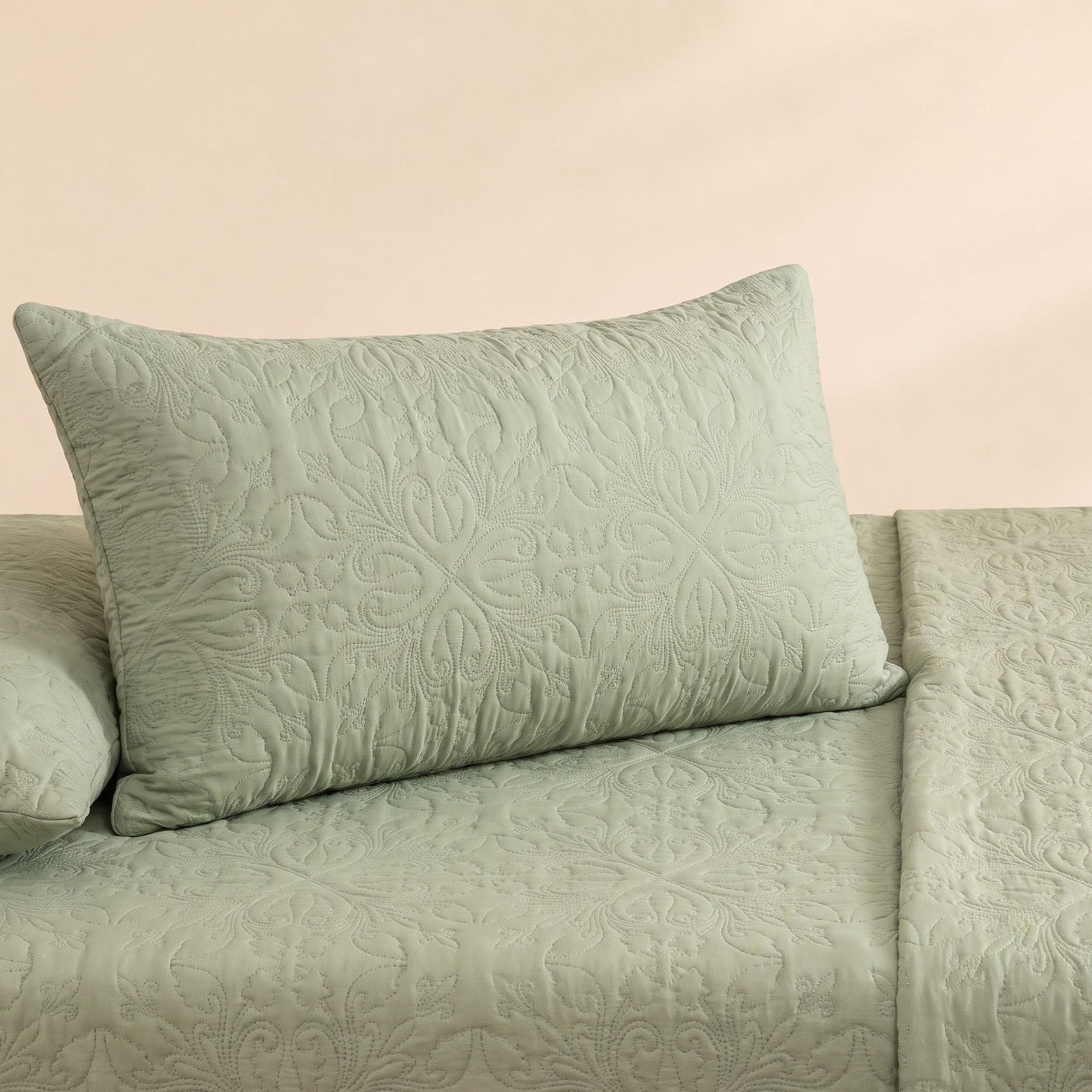 Muted Green 3 Pc Plain Bedspread Set by MeruHome – gallery view 3