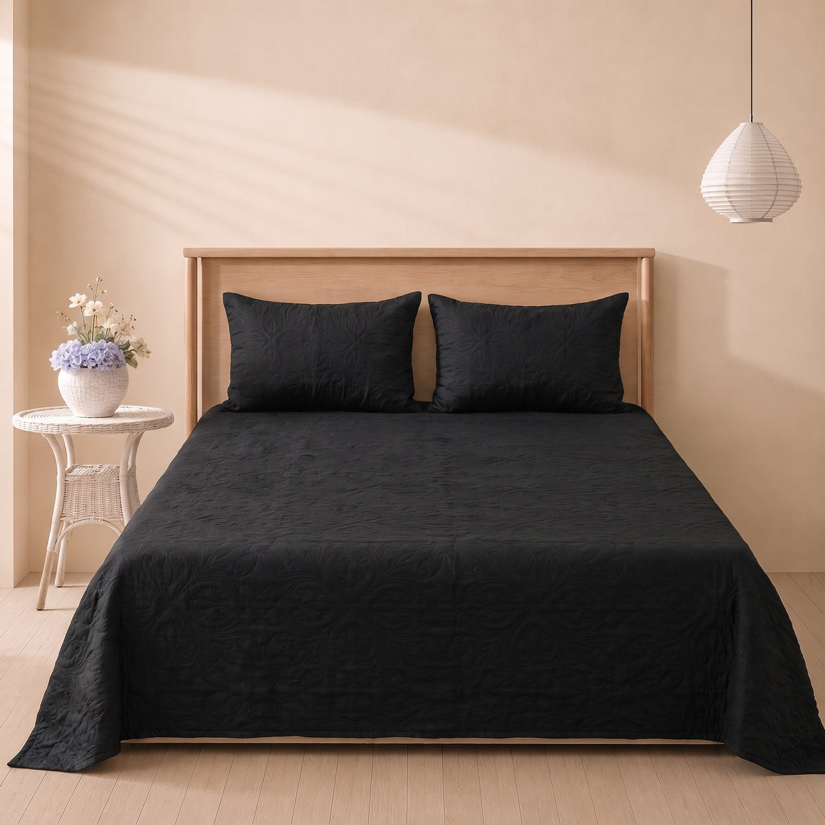 Charcoal Black 3 Pc Plain Bedspread Set by MeruHome