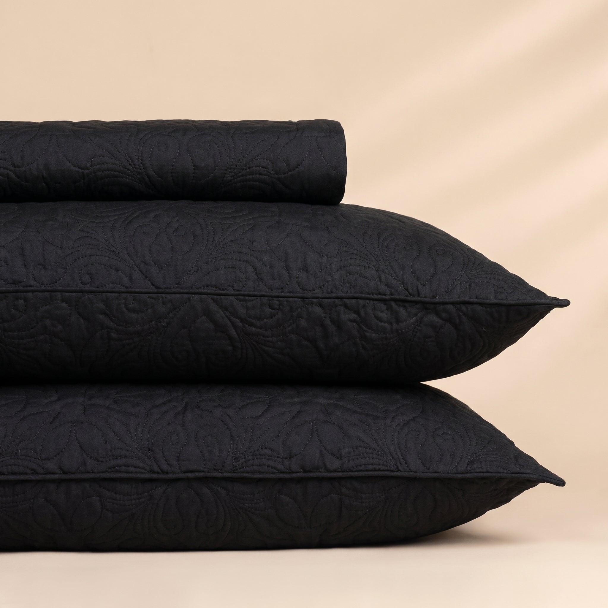 Charcoal Black 3 Pc Plain Bedspread Set by MeruHome – gallery view 2