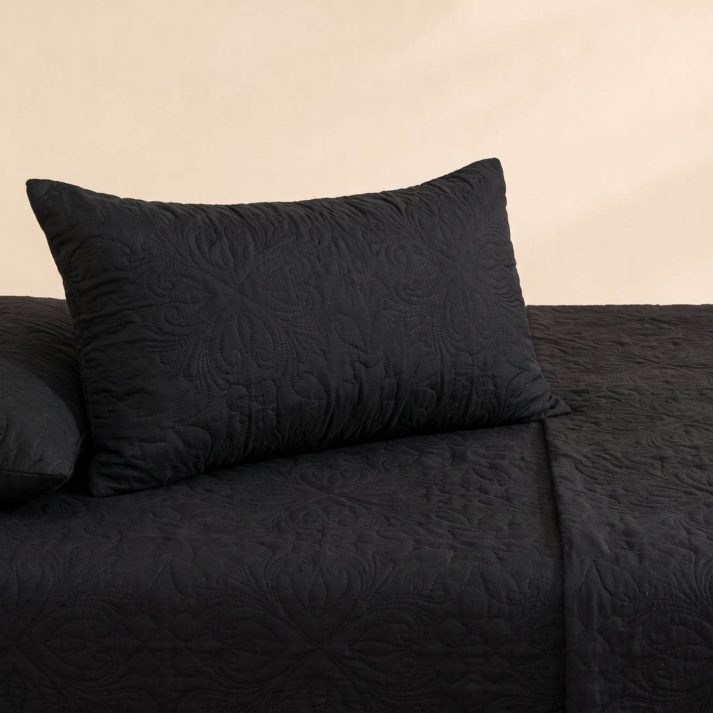 Charcoal Black 3 Pc Plain Bedspread Set by MeruHome – gallery view 3