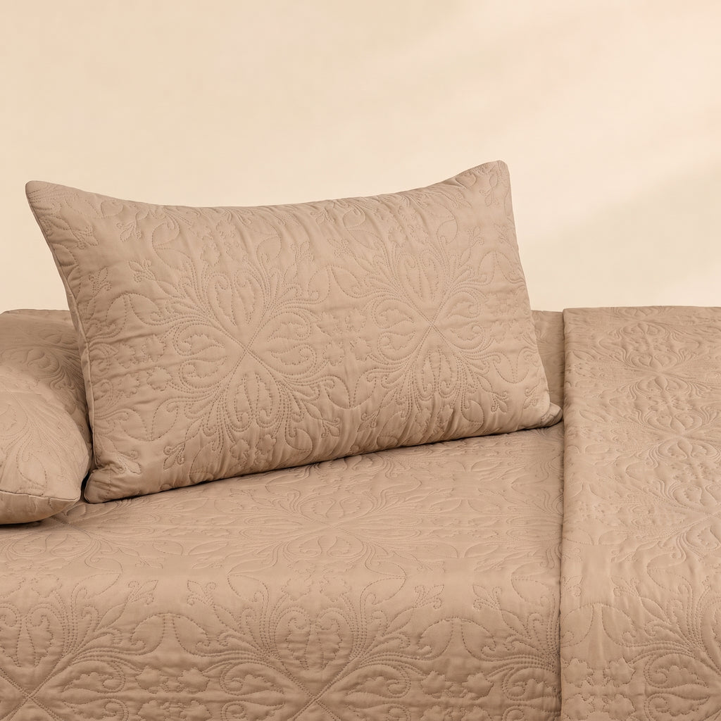 Soft Beige 3 Pc Plain Bedspread Set by MeruHome – gallery view 3