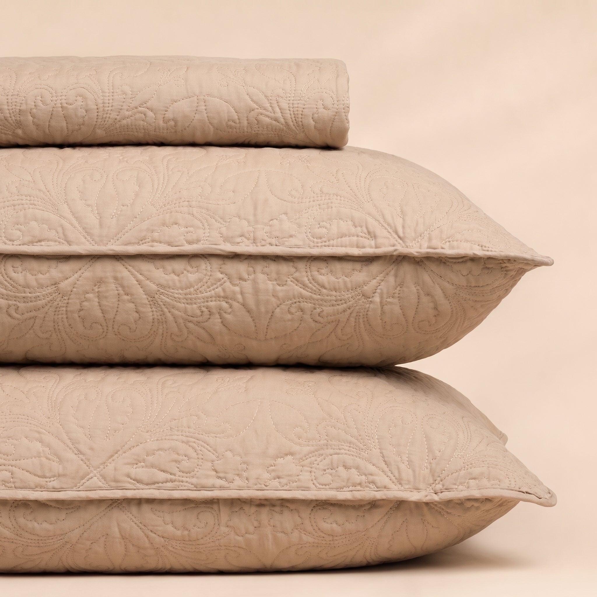 Soft Beige 3 Pc Plain Bedspread Set by MeruHome – gallery view 2