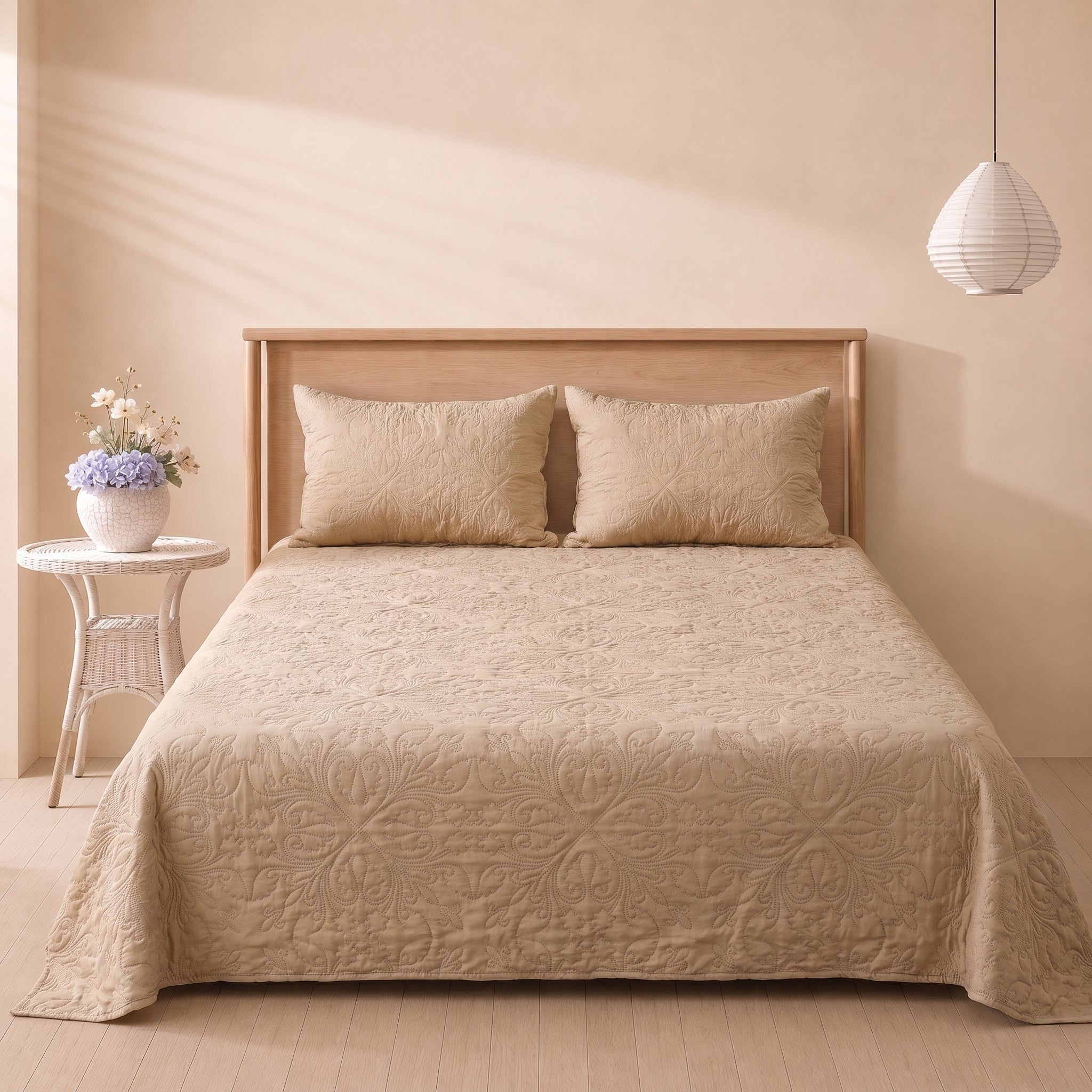 Soft Beige 3 Pc Plain Bedspread Set by MeruHome