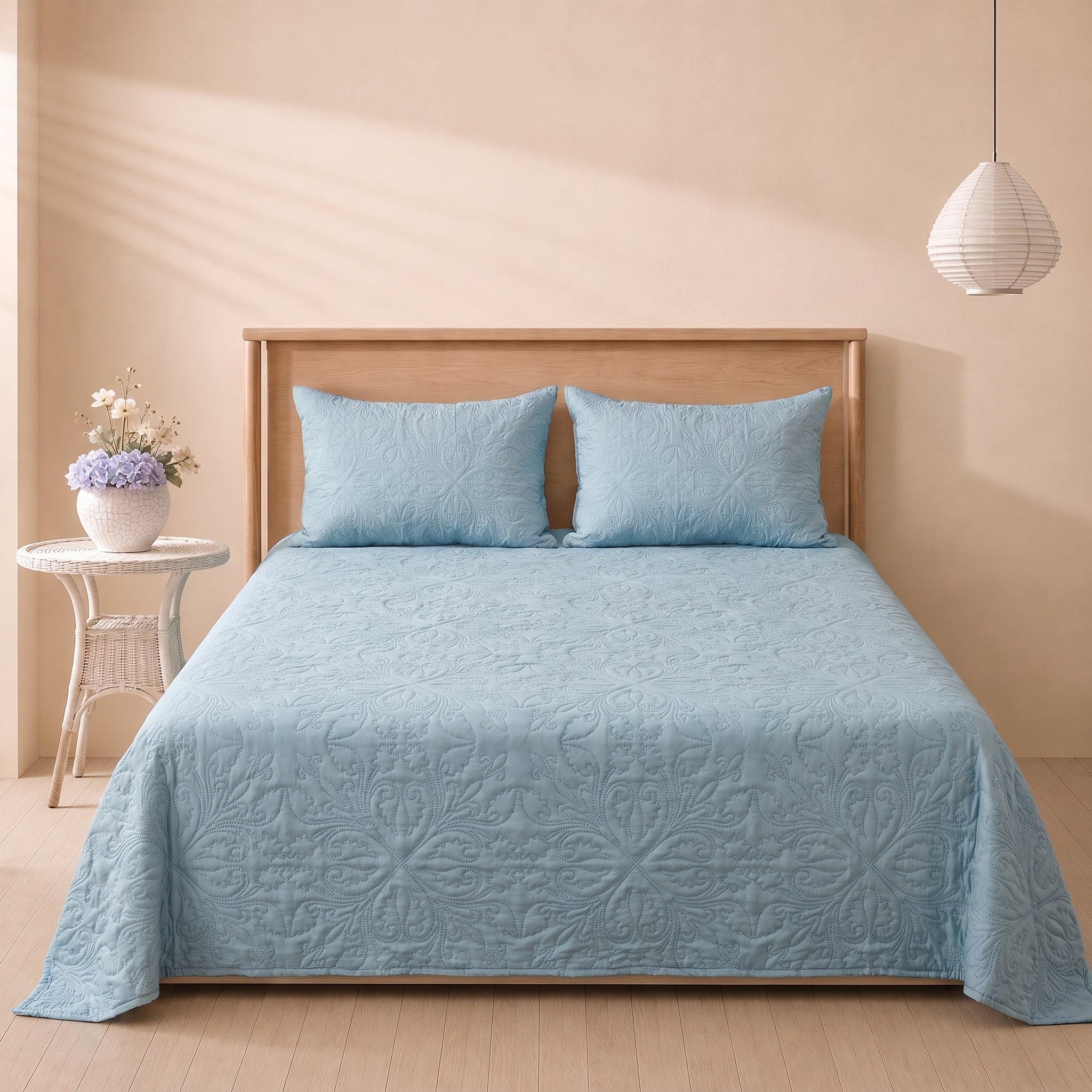 Ice Blue 3 Pc Plain Bedspread Set by MeruHome