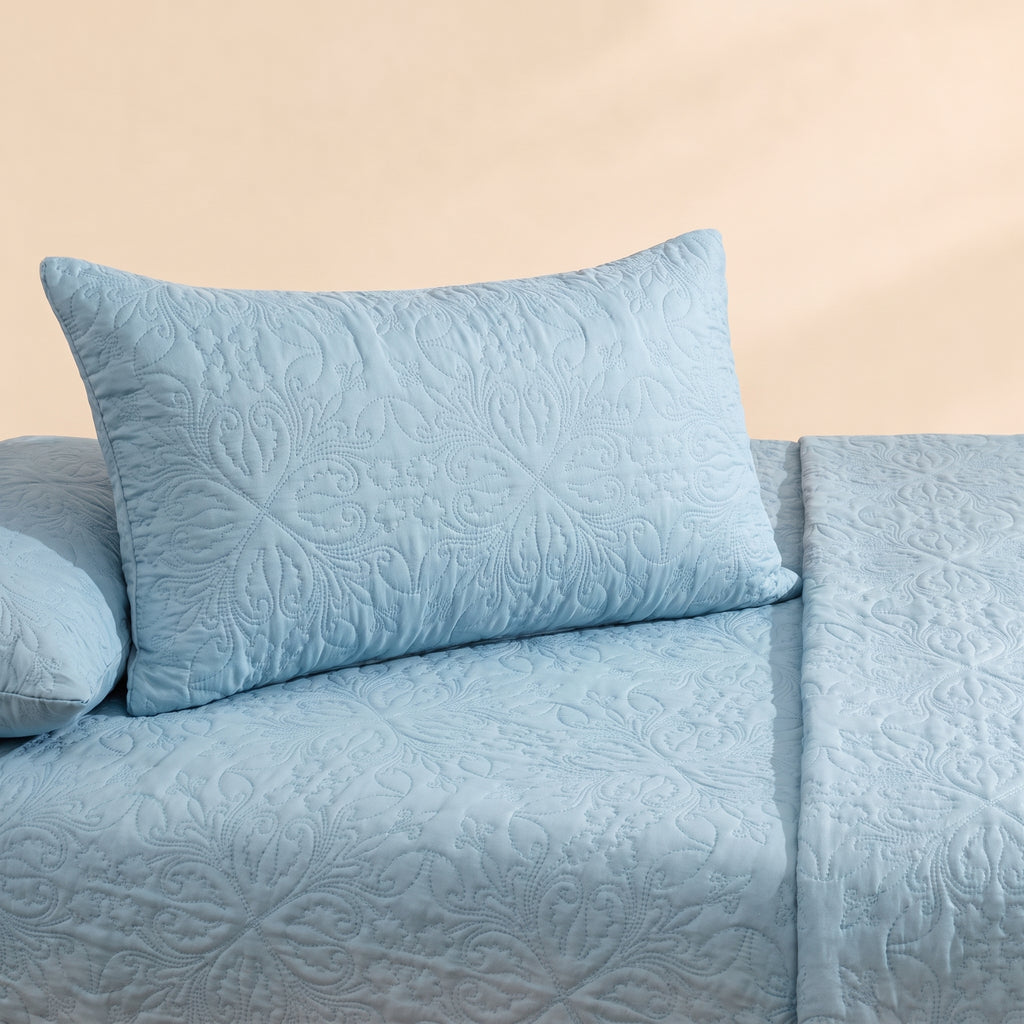 Ice Blue 3 Pc Plain Bedspread Set by MeruHome – gallery view 3