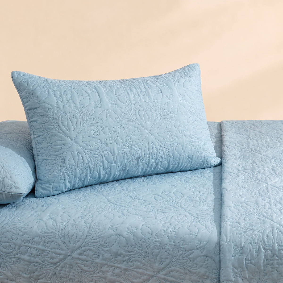 Ice Blue 3 Pc Plain Bedspread Set by MeruHome – gallery view 3