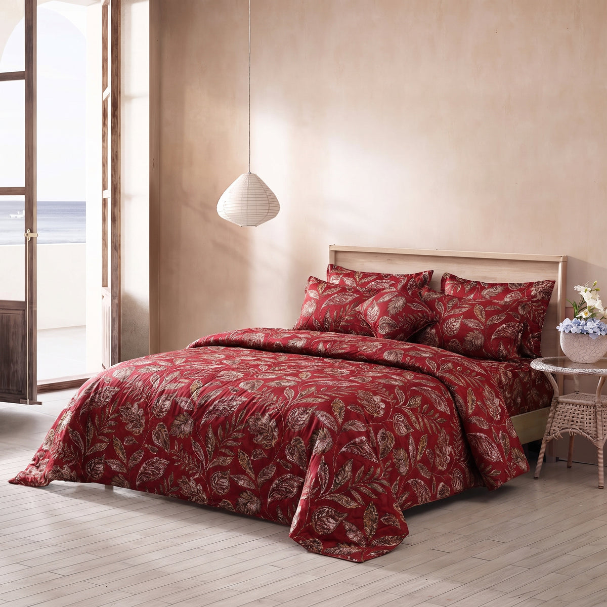 Serene Willow Wine 7 Pc Quilted Comforter Set by MeruHome